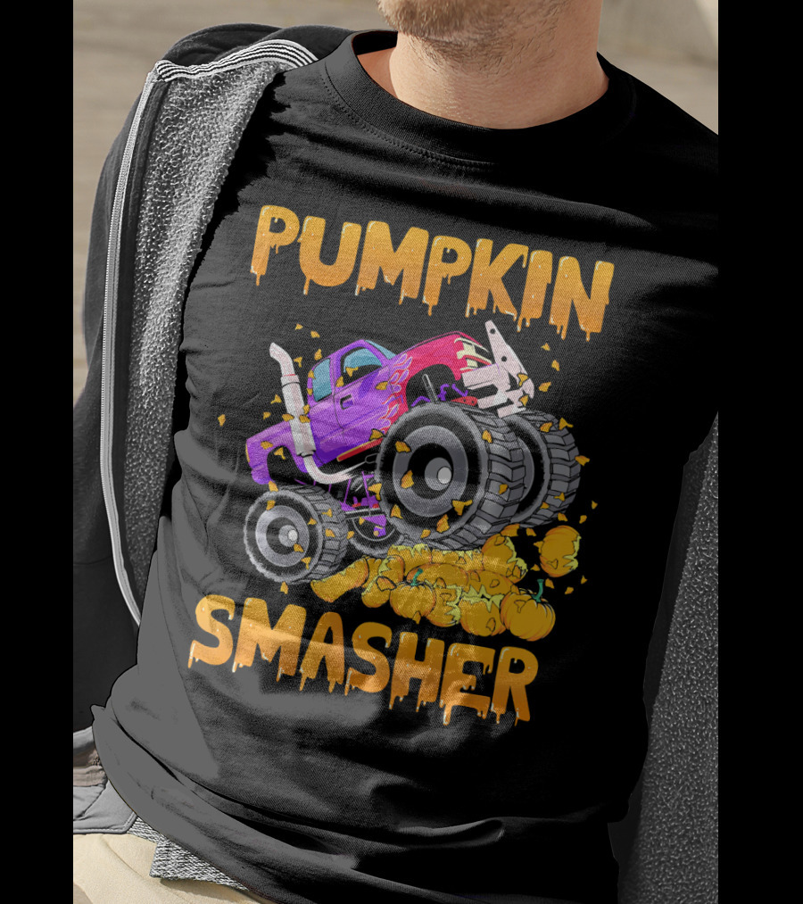 Pumpkin Smasher Halloween Monster Truck T-Shirt
