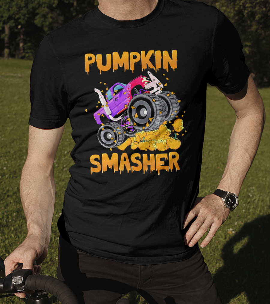 Pumpkin Smasher Halloween Monster Truck T-Shirt