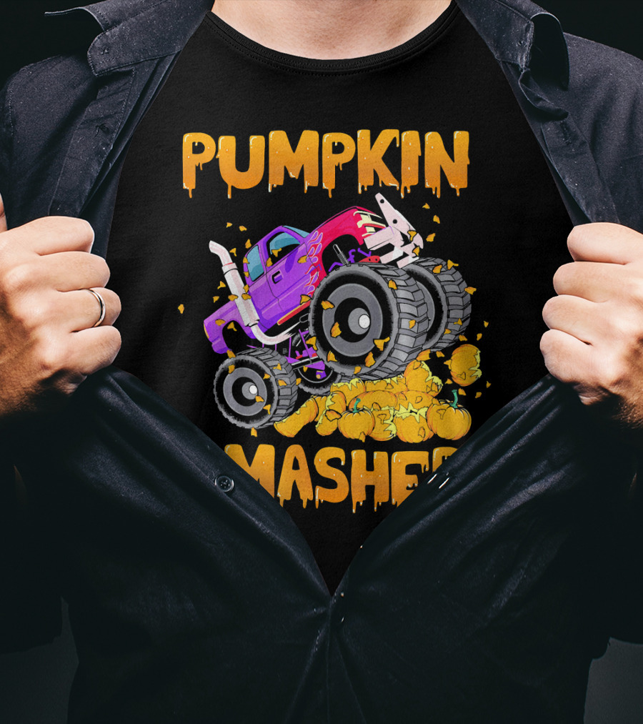 Pumpkin Smasher Halloween Monster Truck T-Shirt