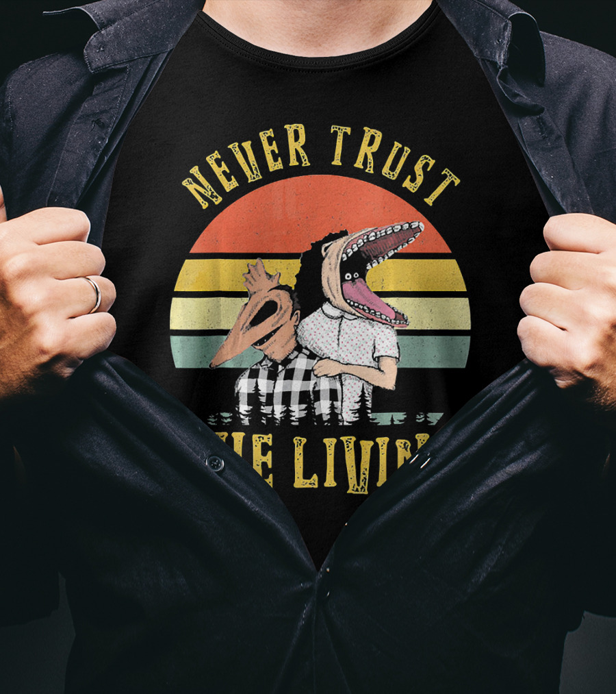 Never Trust The Living Retro Vintage Sun Beetlejuice Icons T-Shirt
