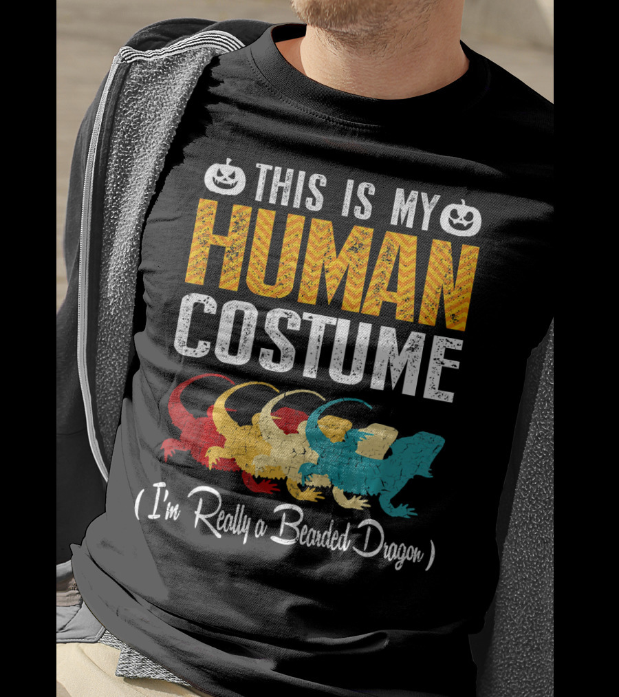 This Is My Human Costume I'm Really A Bearded Dragon Halloween Pumpkin T-Shirt