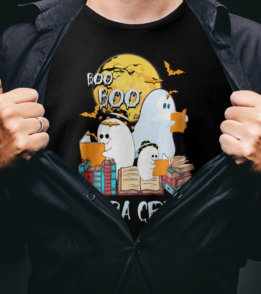 Boo Boo Para Crew Paraprofessional Ghost Reading By Moonlight With Books And Bats T-Shirt