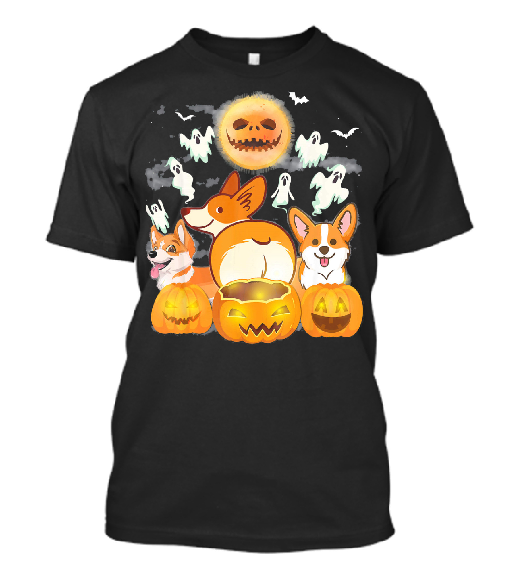 Welsh Corgi Cardigans Pumpkin Ghosts Halloween Team With Spooky Bats T-Shirt