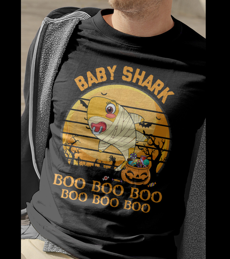 Baby Shark Boo Boo Boo Halloween Pumpkin Mummy T-Shirt