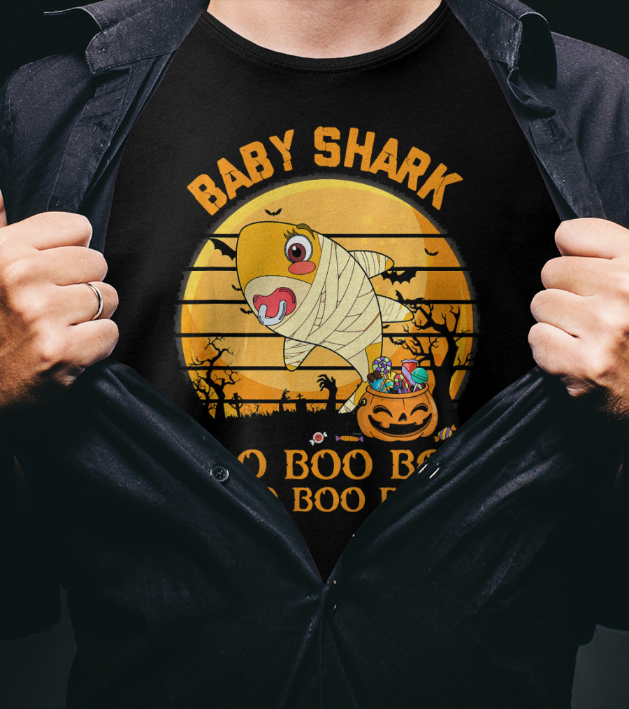 Baby Shark Boo Boo Boo Halloween Pumpkin Mummy T-Shirt