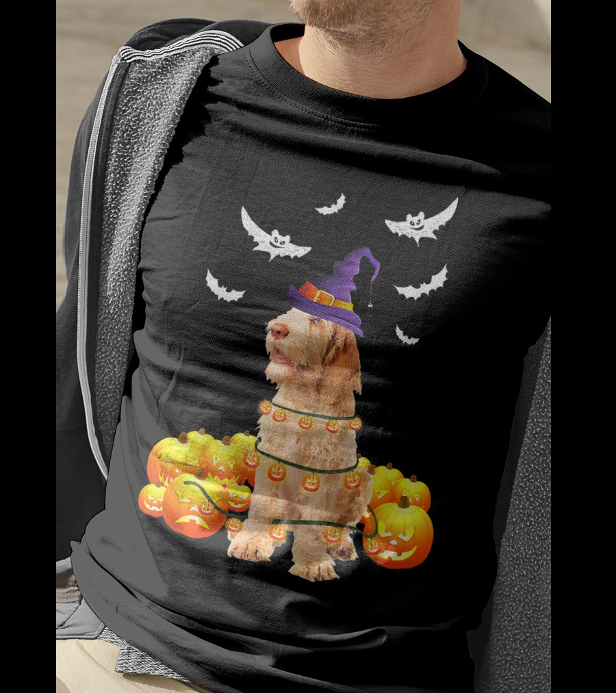 Spinone Italiano Dog Halloween Pumpkin Lights And Bats T-Shirt