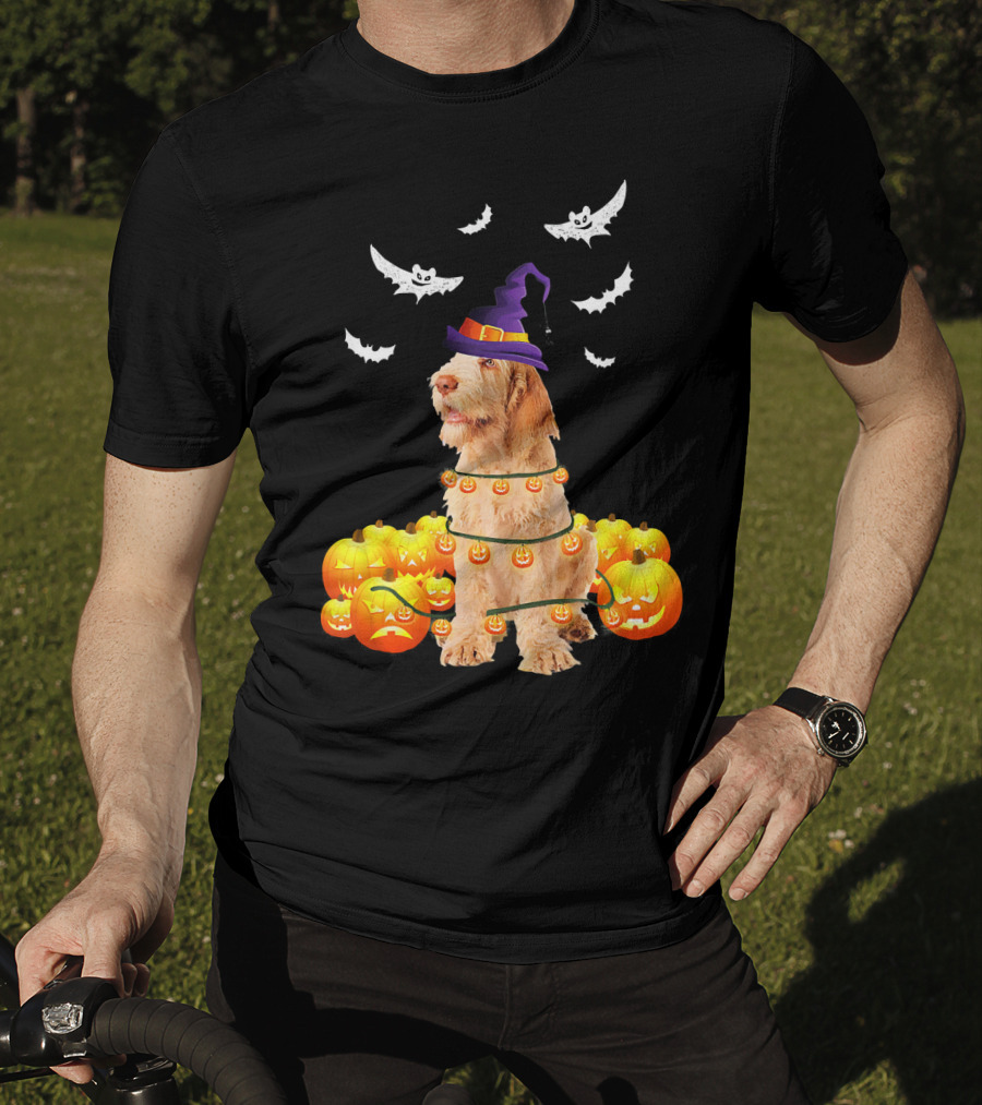 Spinone Italiano Dog Halloween Pumpkin Lights And Bats T-Shirt
