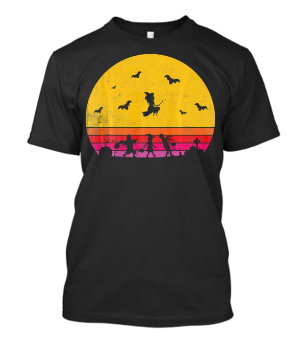 Horror Halloween Sunset Witch Bats Vintage T-Shirt