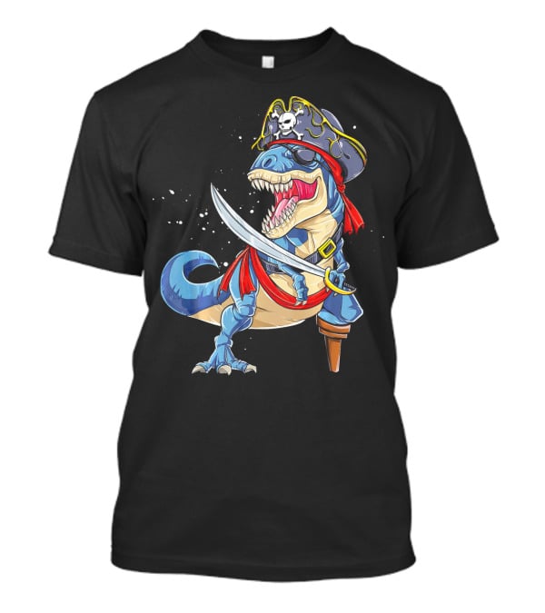 T-Rex Pirate Jolly Roger Dinosaur With Peg Leg And Sword T-Shirt