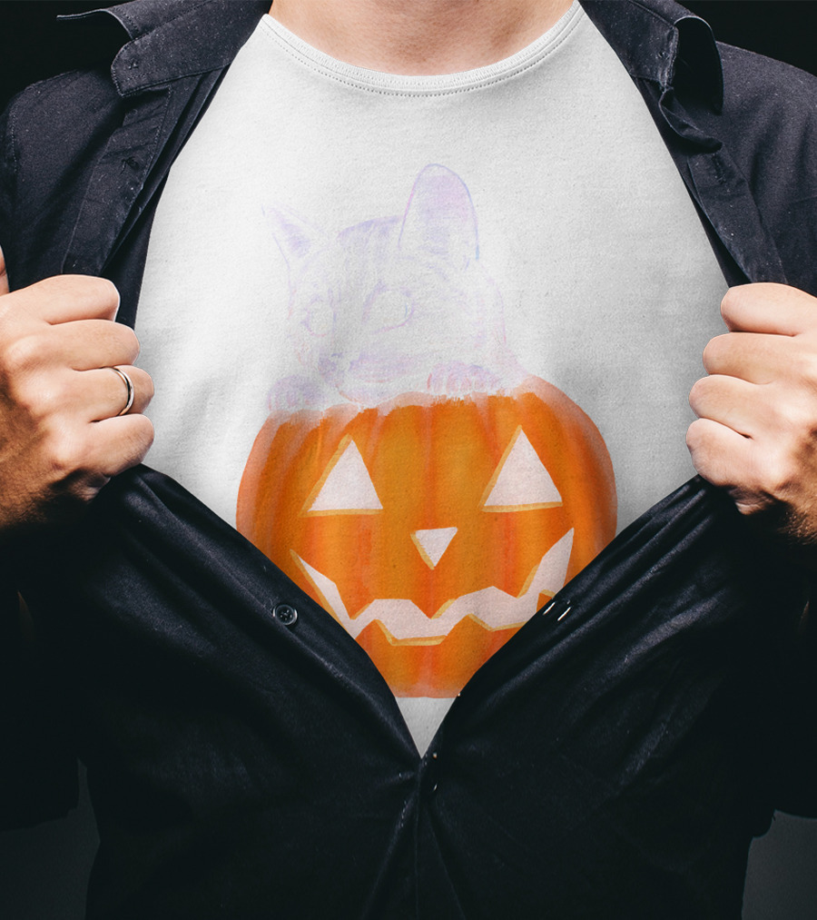 Kitten Peeking From Jack-O'-Lantern Pumpkin Halloween T-Shirt