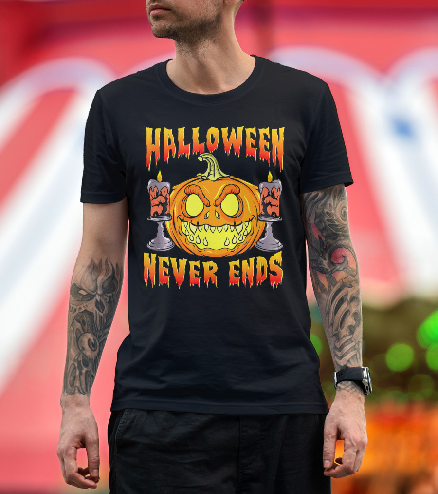 Halloween Never Ends Scary Pumpkin With Spooky Candles T-Shirt
