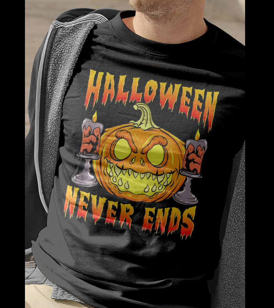 Halloween Never Ends Scary Pumpkin With Spooky Candles T-Shirt