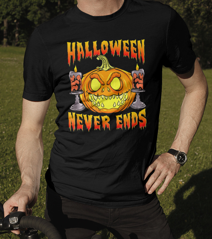 Halloween Never Ends Scary Pumpkin With Spooky Candles T-Shirt