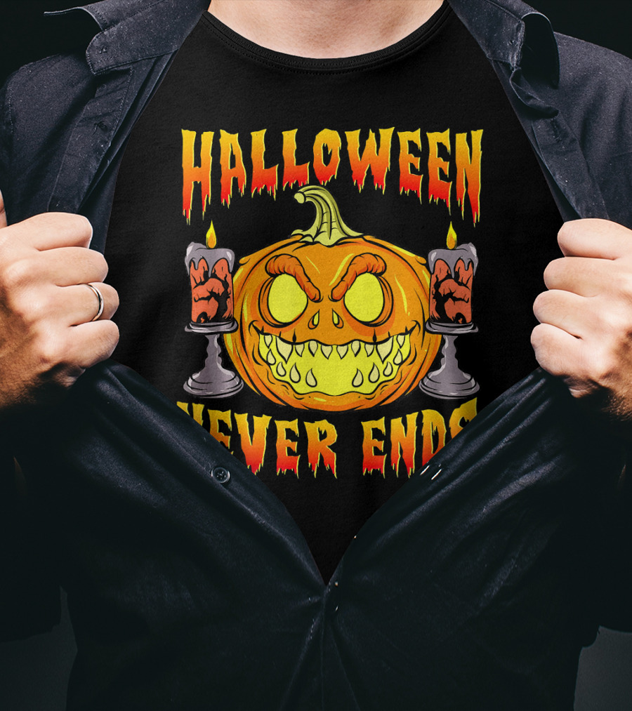 Halloween Never Ends Scary Pumpkin With Spooky Candles T-Shirt