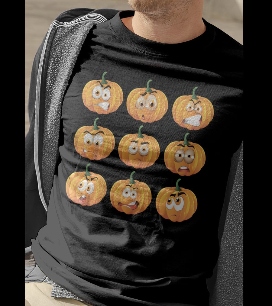 Pumpkin Emoji Faces Expressions Grid T-Shirt