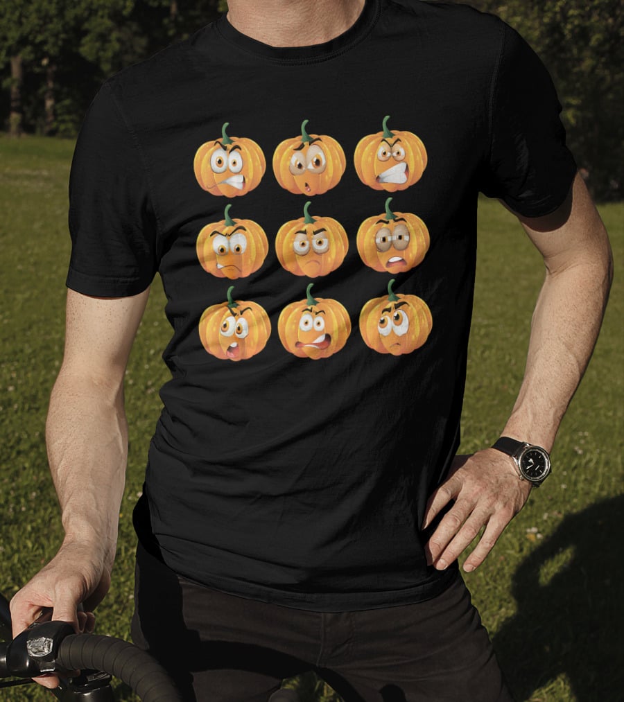 Pumpkin Emoji Faces Expressions Grid T-Shirt