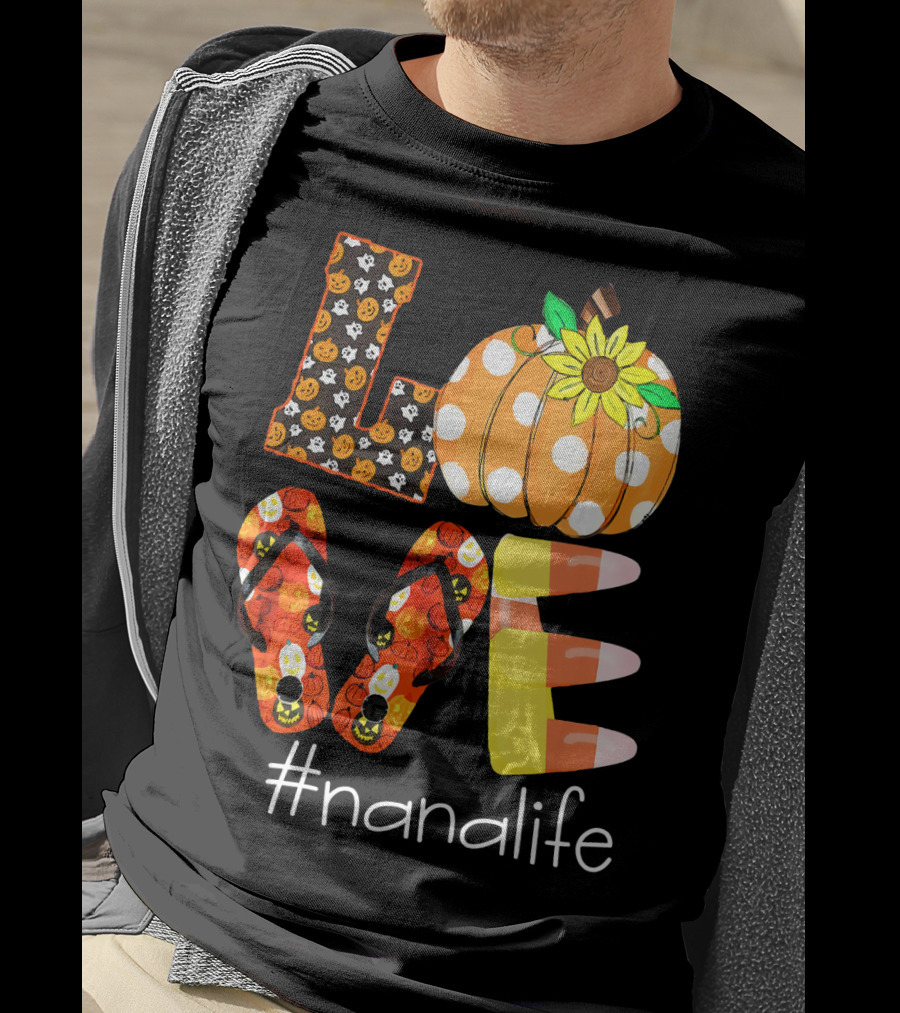 Nanalife Funny Love Pumpkin Flip Flops Halloween Candy Corn And Sunflower T-Shirt