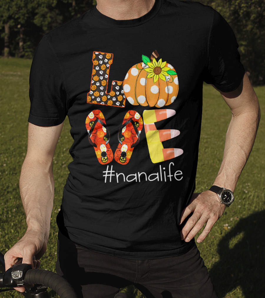 Nanalife Funny Love Pumpkin Flip Flops Halloween Candy Corn And Sunflower T-Shirt