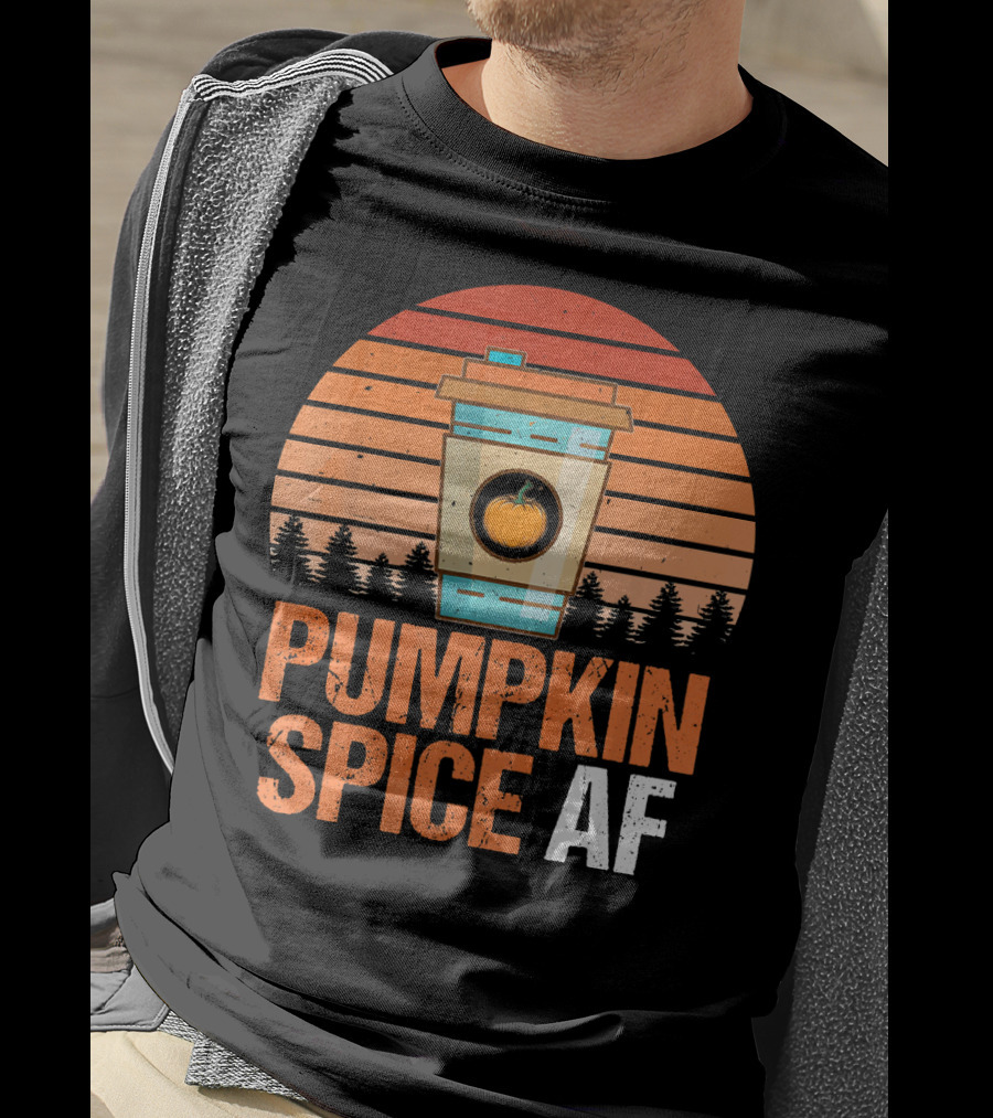 Pumpkin Spice AF Coffee Cup Sunset Forest T-Shirt