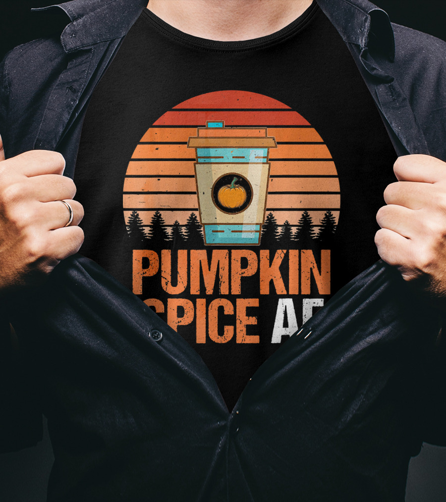 Pumpkin Spice AF Coffee Cup Sunset Forest T-Shirt
