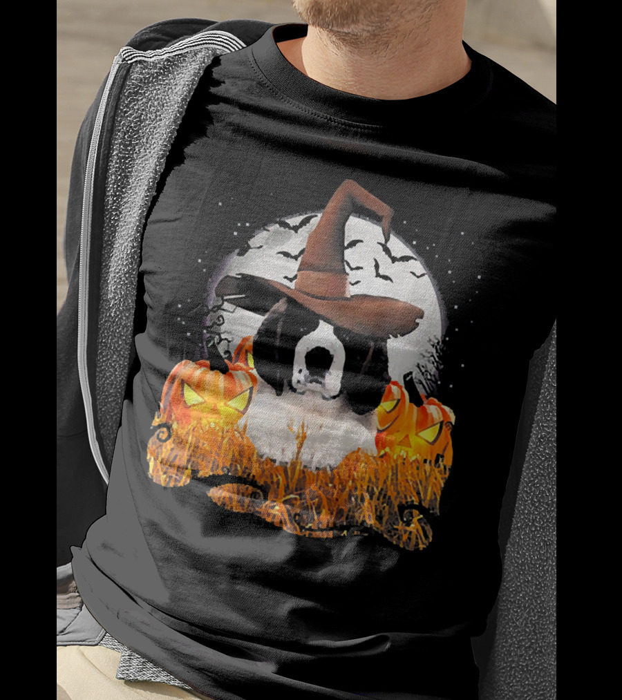 Cute Saint Bernard Dog Witch With Pumpkins And Full Moon T-Shirt