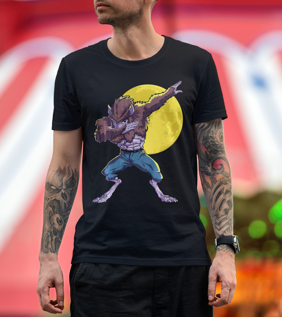 Werewolf Dabbing Halloween Funny Zombie Full Moon T-Shirt