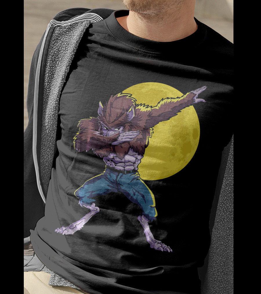 Werewolf Dabbing Halloween Funny Zombie Full Moon T-Shirt
