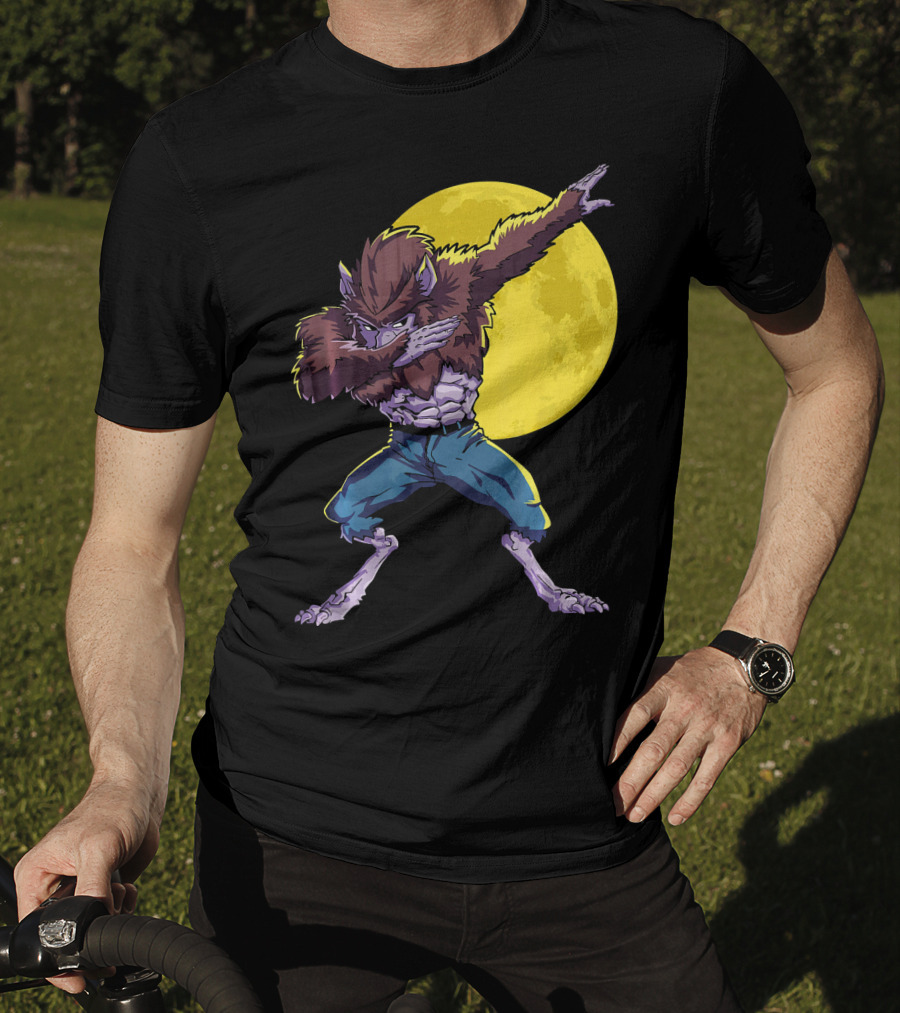 Werewolf Dabbing Halloween Funny Zombie Full Moon T-Shirt