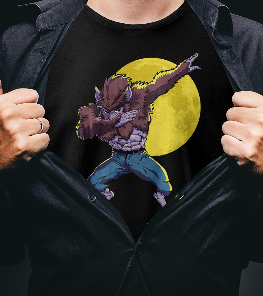 Werewolf Dabbing Halloween Funny Zombie Full Moon T-Shirt