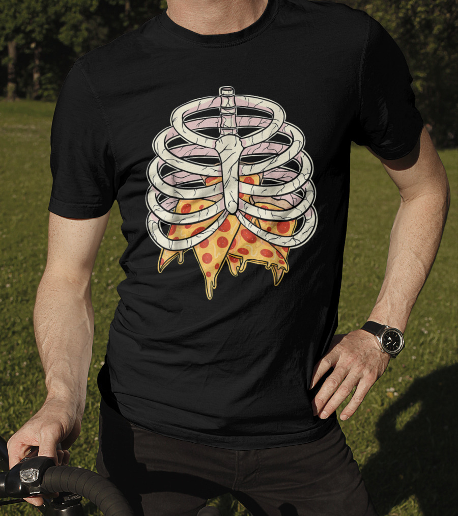 Skeleton Ribcage Pizza Slice Zombie Hall T-Shirt