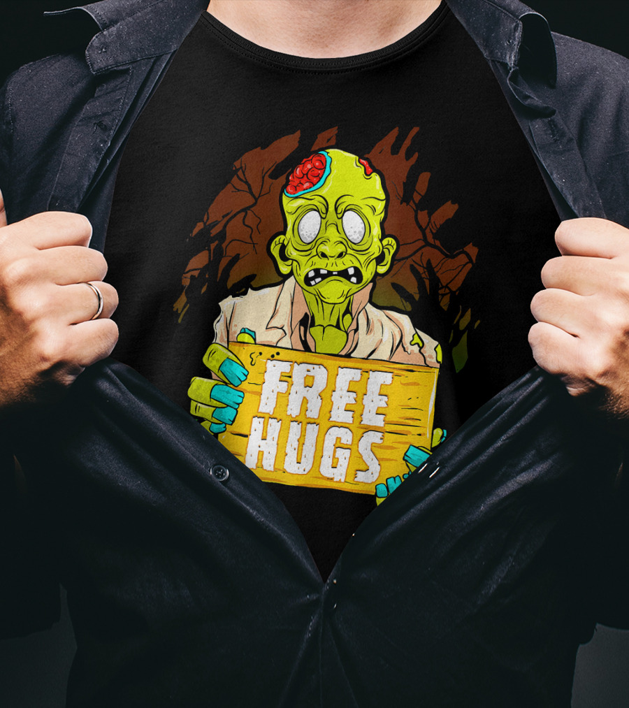 Free Hugs Creepy Zombie Funny Mens Halloween Horror T-Shirt