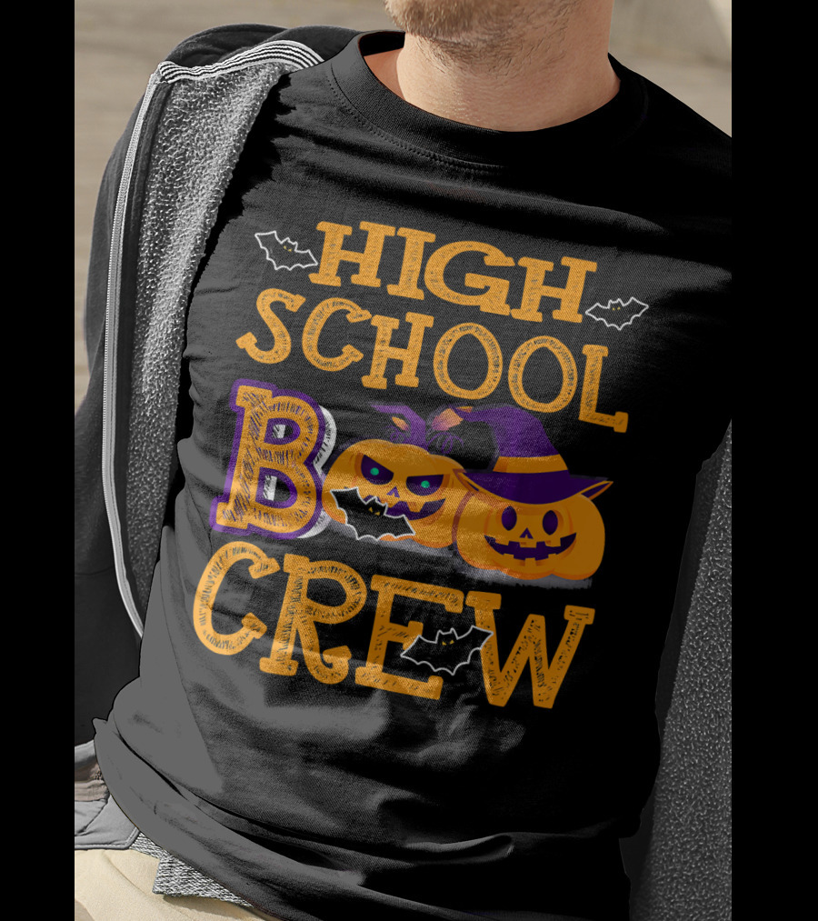 High School Boo Crew Halloween Pumpkins And Bats T-Shirt