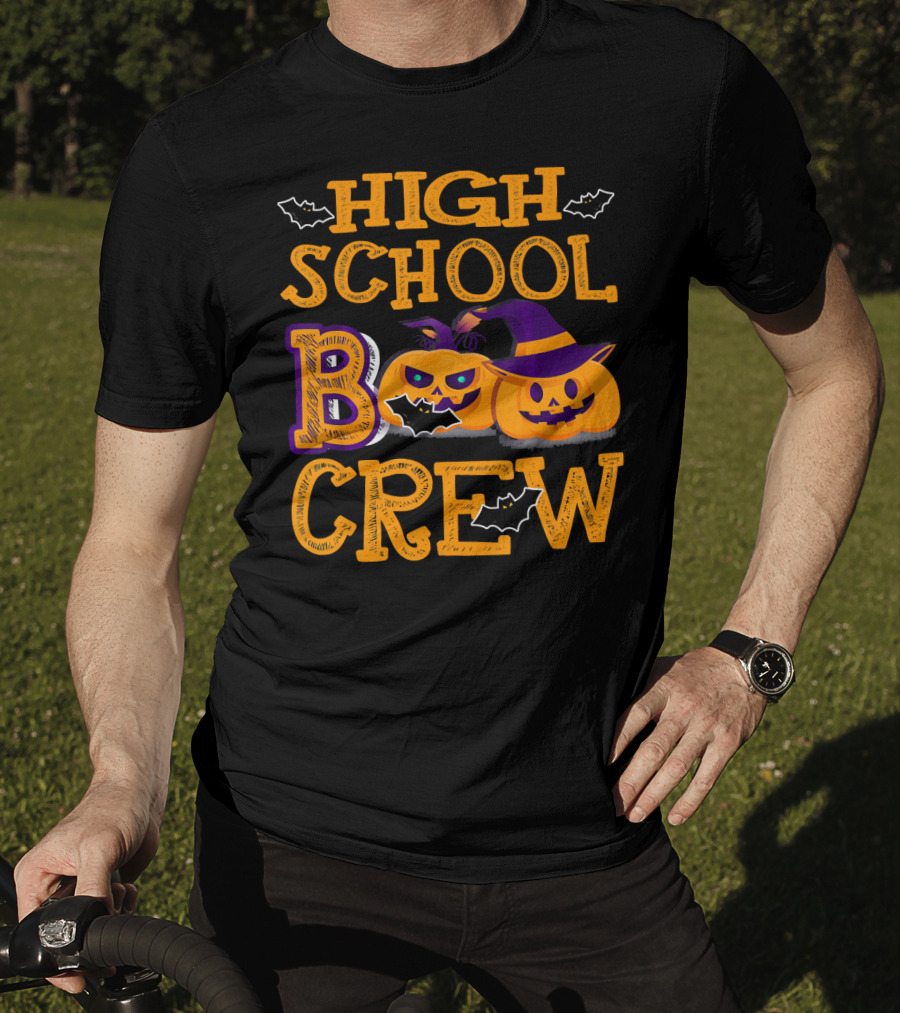 High School Boo Crew Halloween Pumpkins And Bats T-Shirt