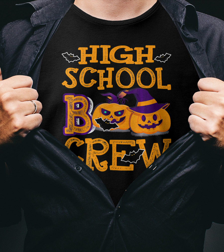 High School Boo Crew Halloween Pumpkins And Bats T-Shirt