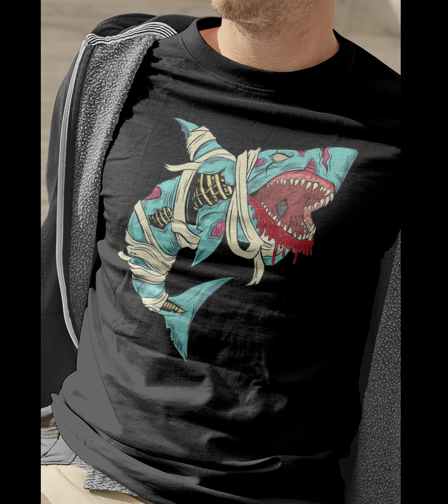 Shark Zombie Halloween Jawsome Zom Mummy Jaws T-Shirt