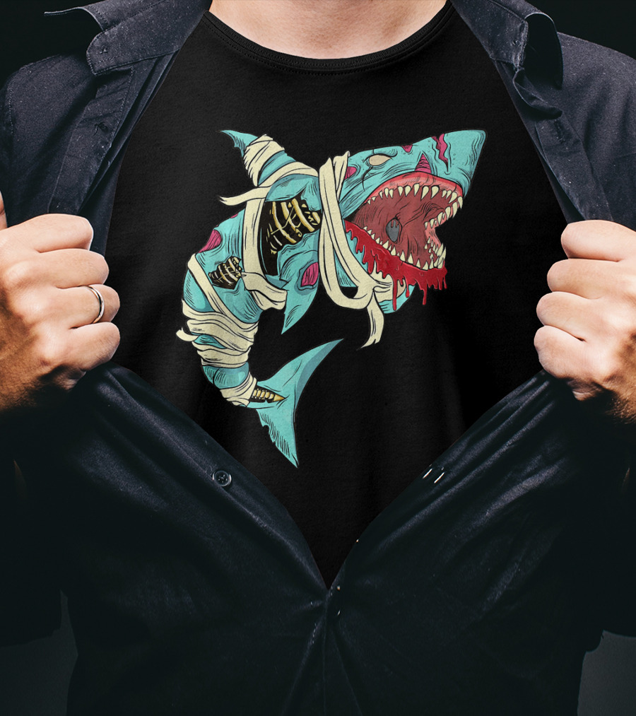 Shark Zombie Halloween Jawsome Zom Mummy Jaws T-Shirt