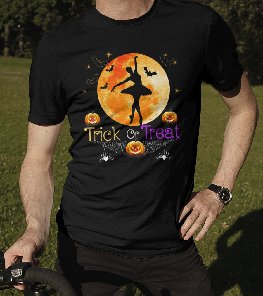 Trick Or Treat Ballerina Halloween Moon Pumpkins Bats Spiders T-Shirt