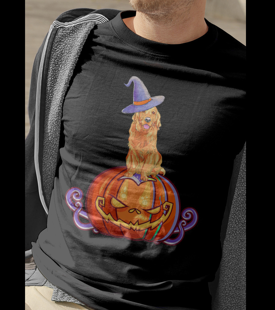 Golden Retriever Halloween Pumpkin Witch Hat T-Shirt