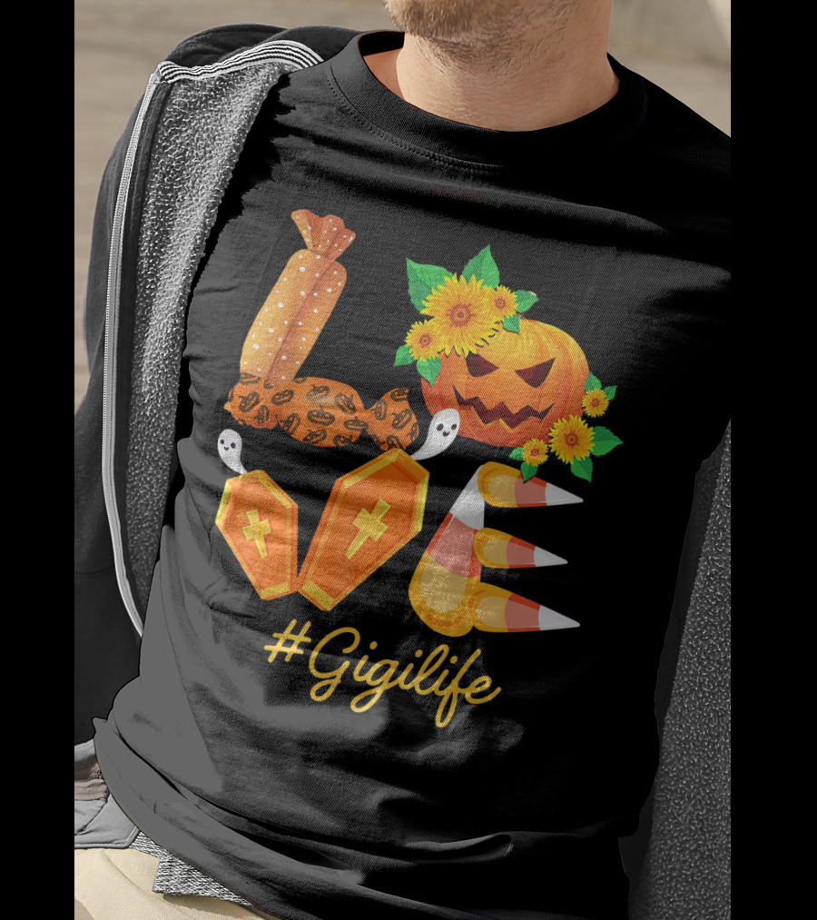 Love Gigi Life Halloween Pumpkin Sunflower Candy Corn Ghosts T-Shirt
