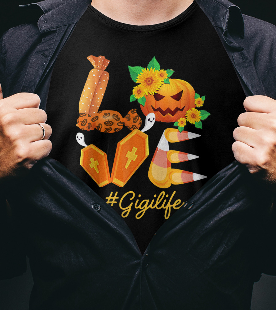 Love Gigi Life Halloween Pumpkin Sunflower Candy Corn Ghosts T-Shirt