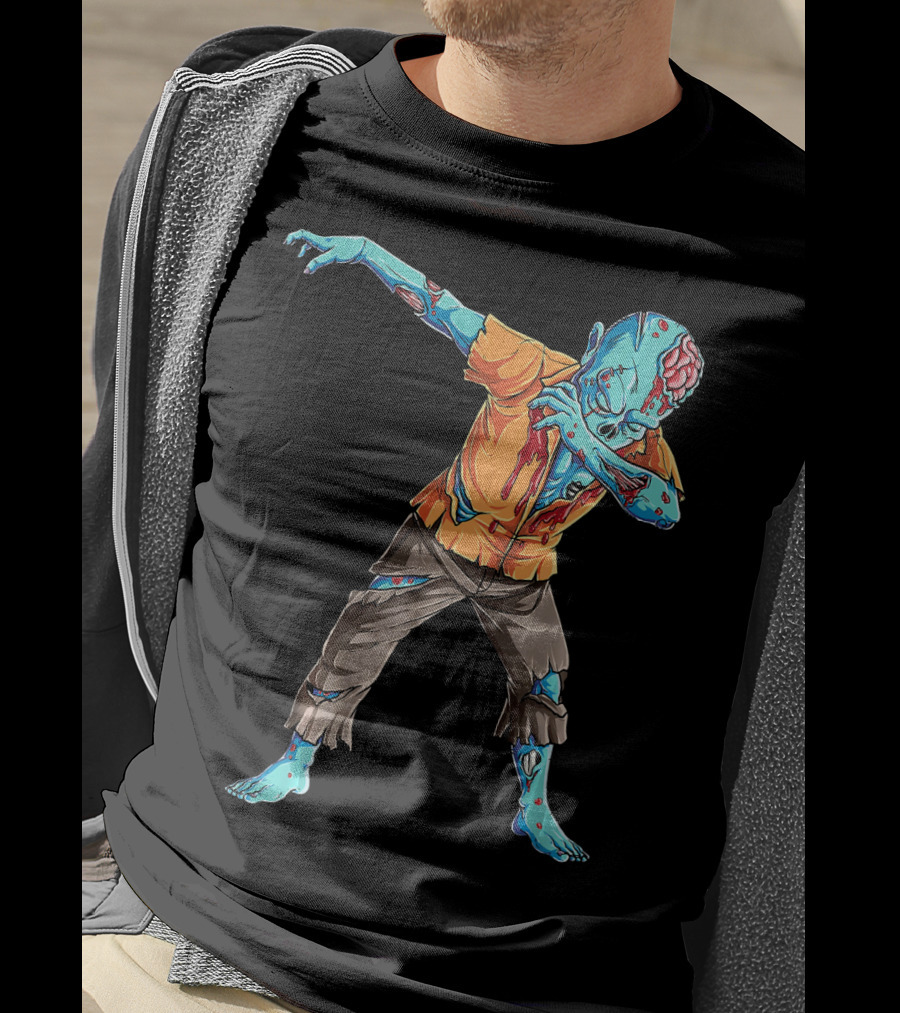 Dabbing Zombie With Orange Shirt And Blue Skin T-Shirt
