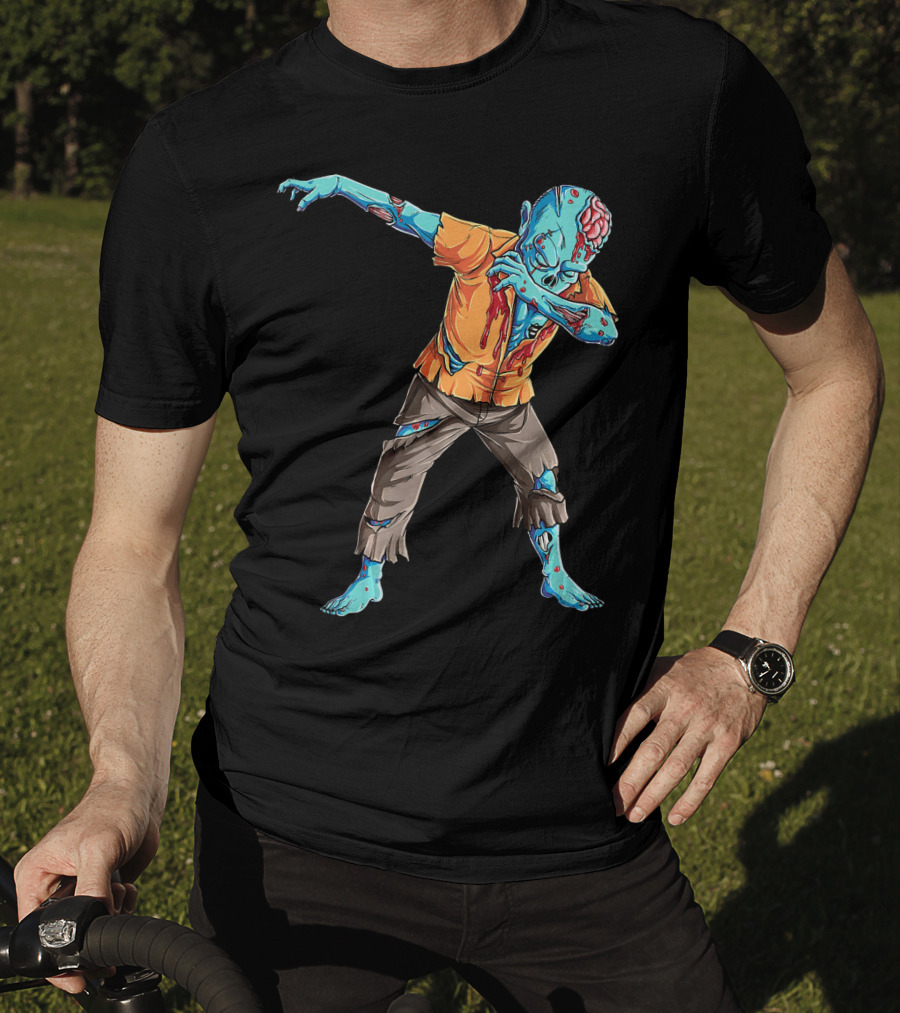 Dabbing Zombie With Orange Shirt And Blue Skin T-Shirt