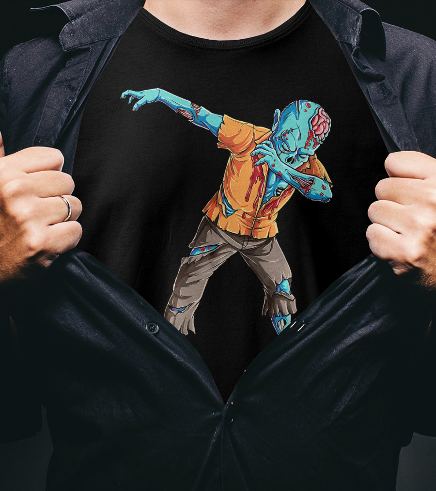 Dabbing Zombie With Orange Shirt And Blue Skin T-Shirt