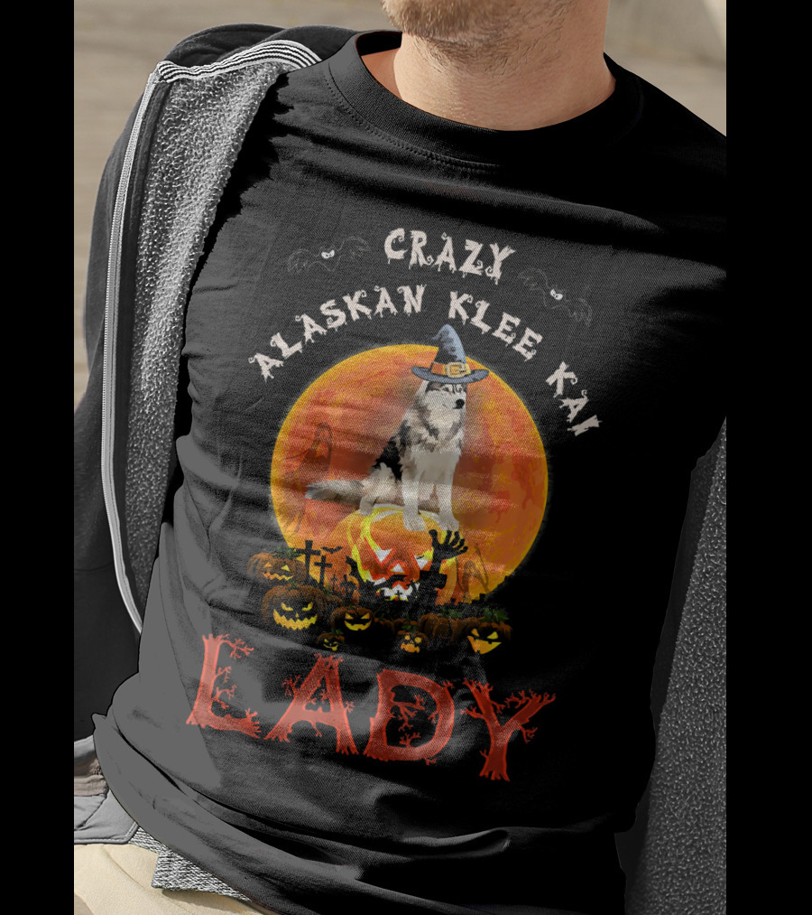 Crazy Alaskan Klee Kai Lady Halloween Moon Pumpkin Graveyard T-Shirt