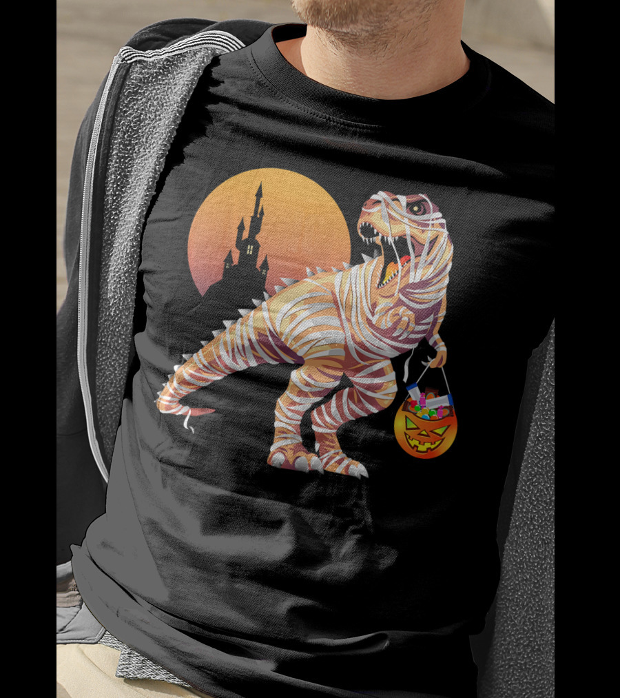 Mummy Rex Dinosaur Halloween Trick Or Treat Castle Shadows T-Shirt