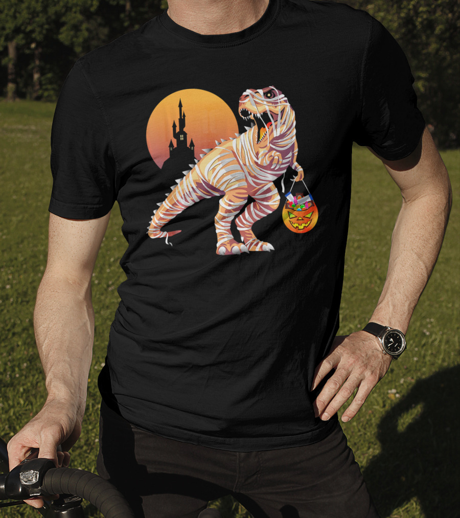 Mummy Rex Dinosaur Halloween Trick Or Treat Castle Shadows T-Shirt