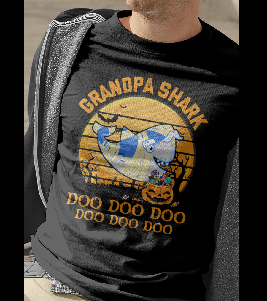 Grandpa Shark Doo Doo Doo Halloween Pumpkin Bat Mummy Candy T-Shirt