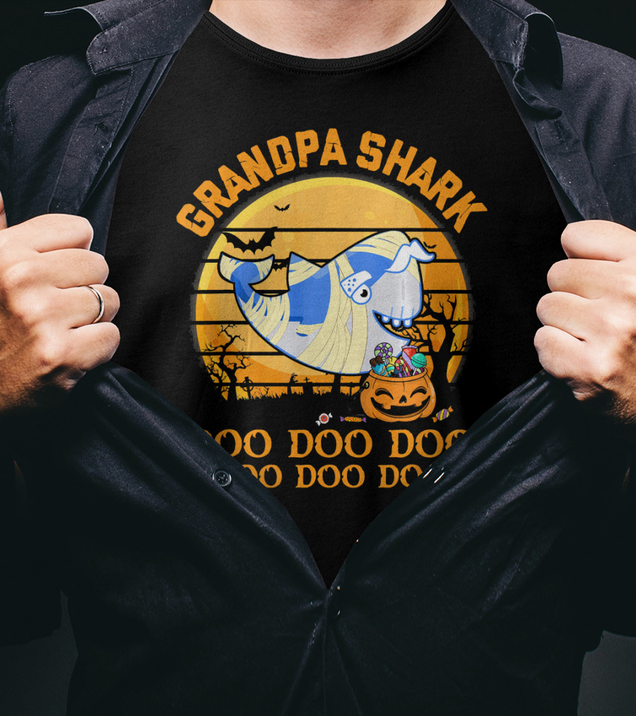 Grandpa Shark Doo Doo Doo Halloween Pumpkin Bat Mummy Candy T-Shirt
