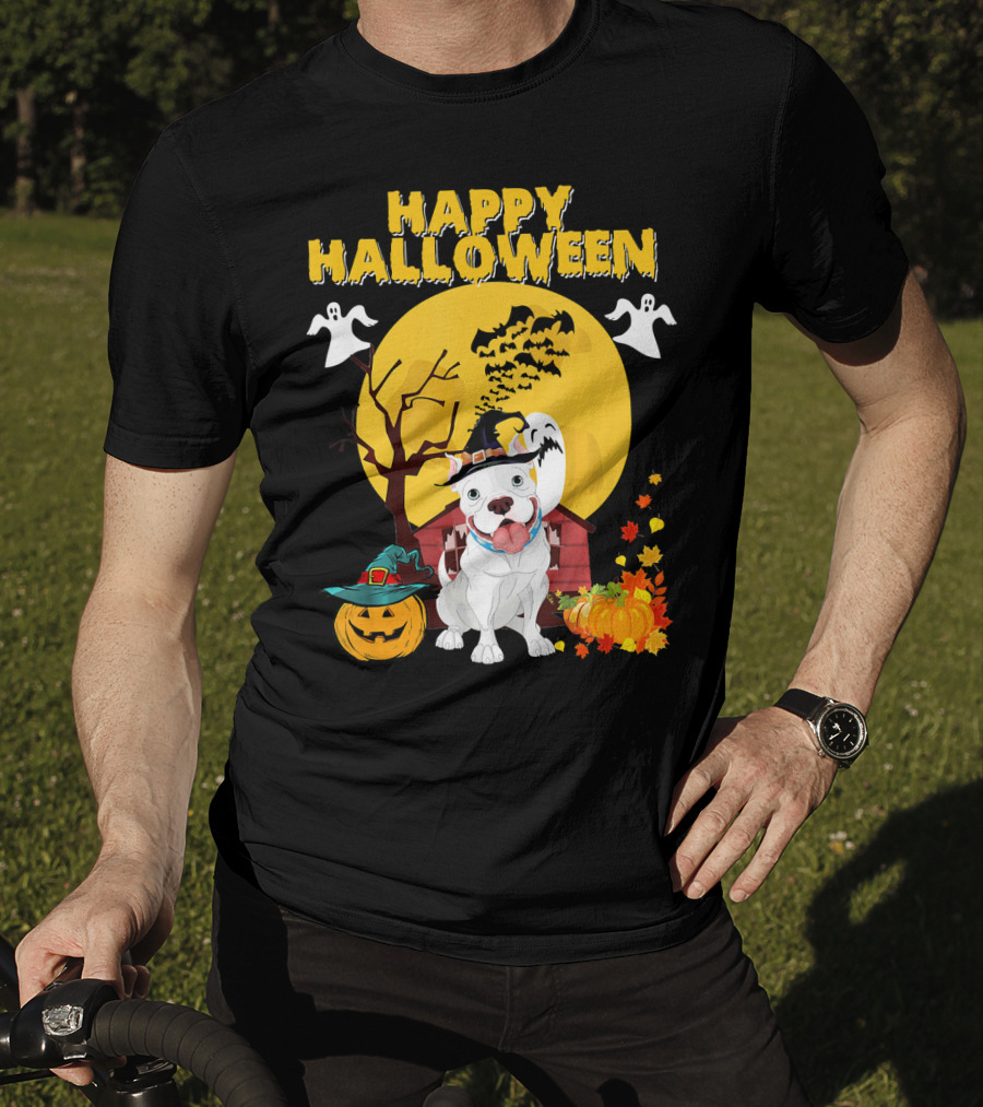Happy Halloween Pumpkin Pitbull Dog Ghosts And Spooky Night T-Shirt