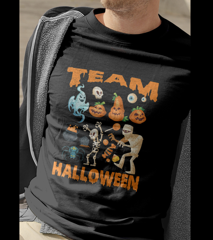 Team Halloween Ghost Skull Skeleton Pumpkins Mummy Spider T-Shirt
